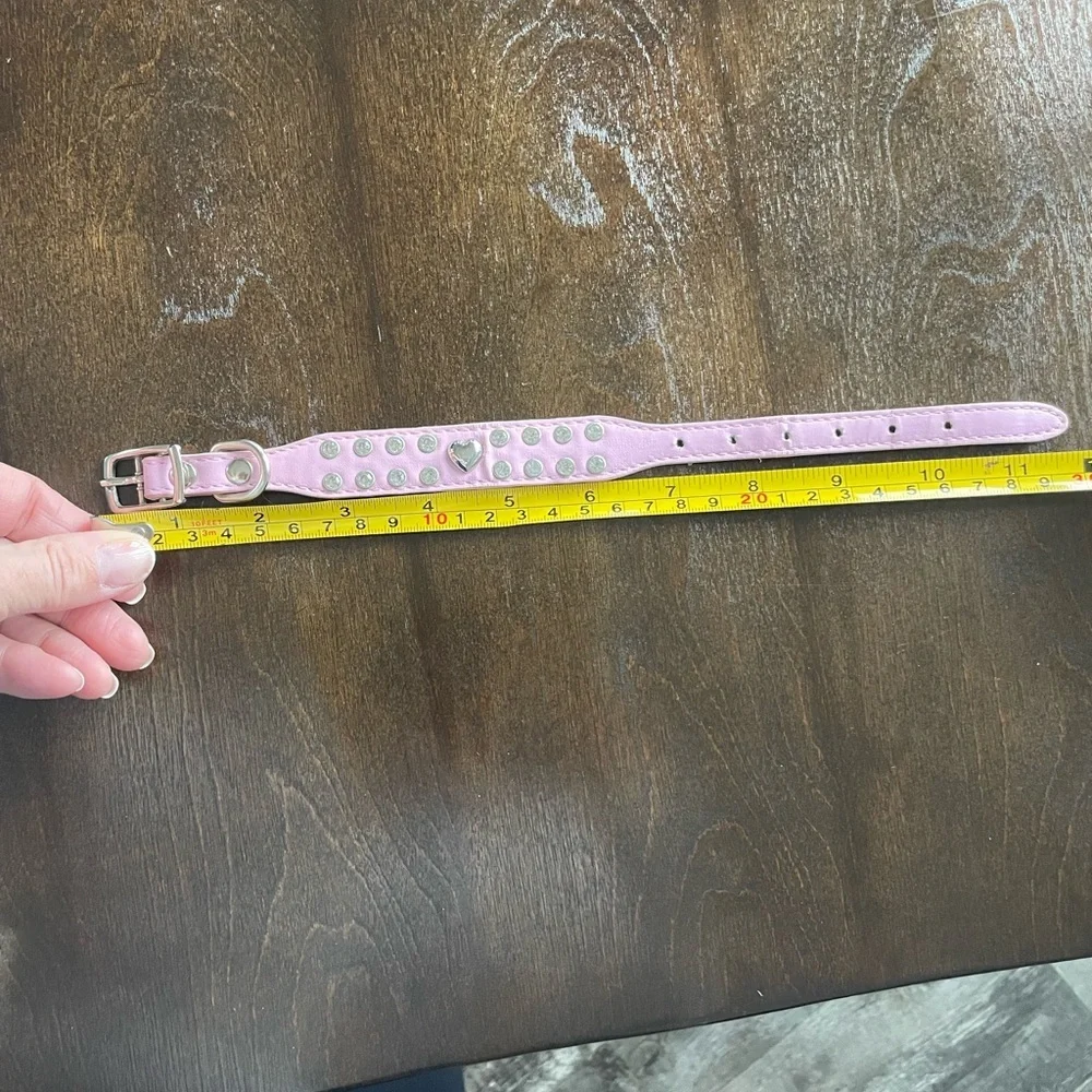 Pretty Pink Dog Collar With Heart And Rhinestones 11 1/2”